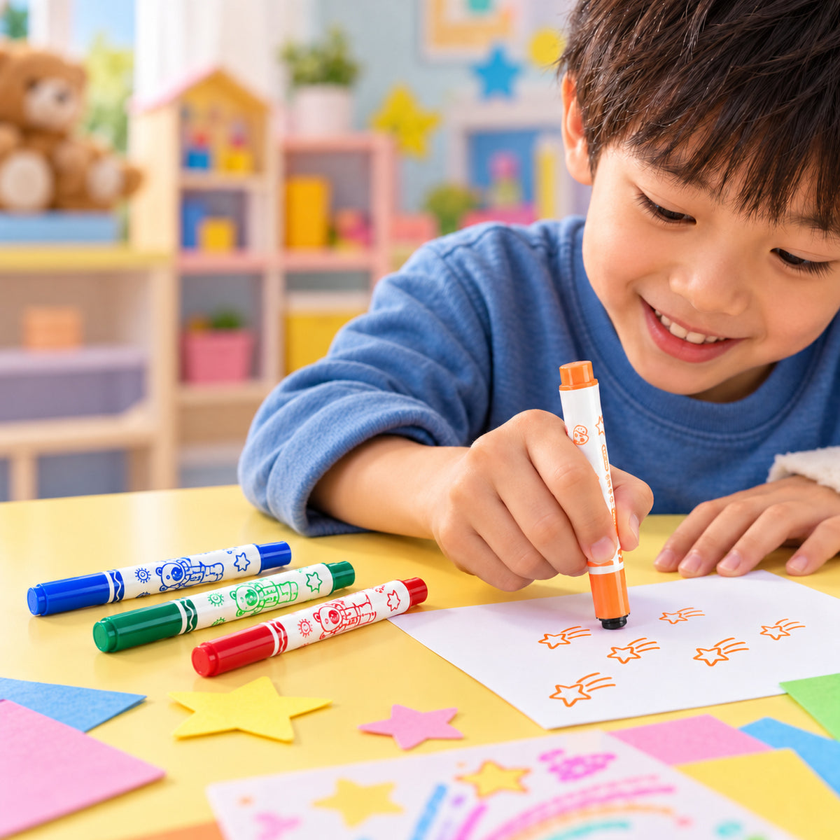 Dual End Colour Sketch Marker Pens with Stamp Designs and Case (12 Pc)