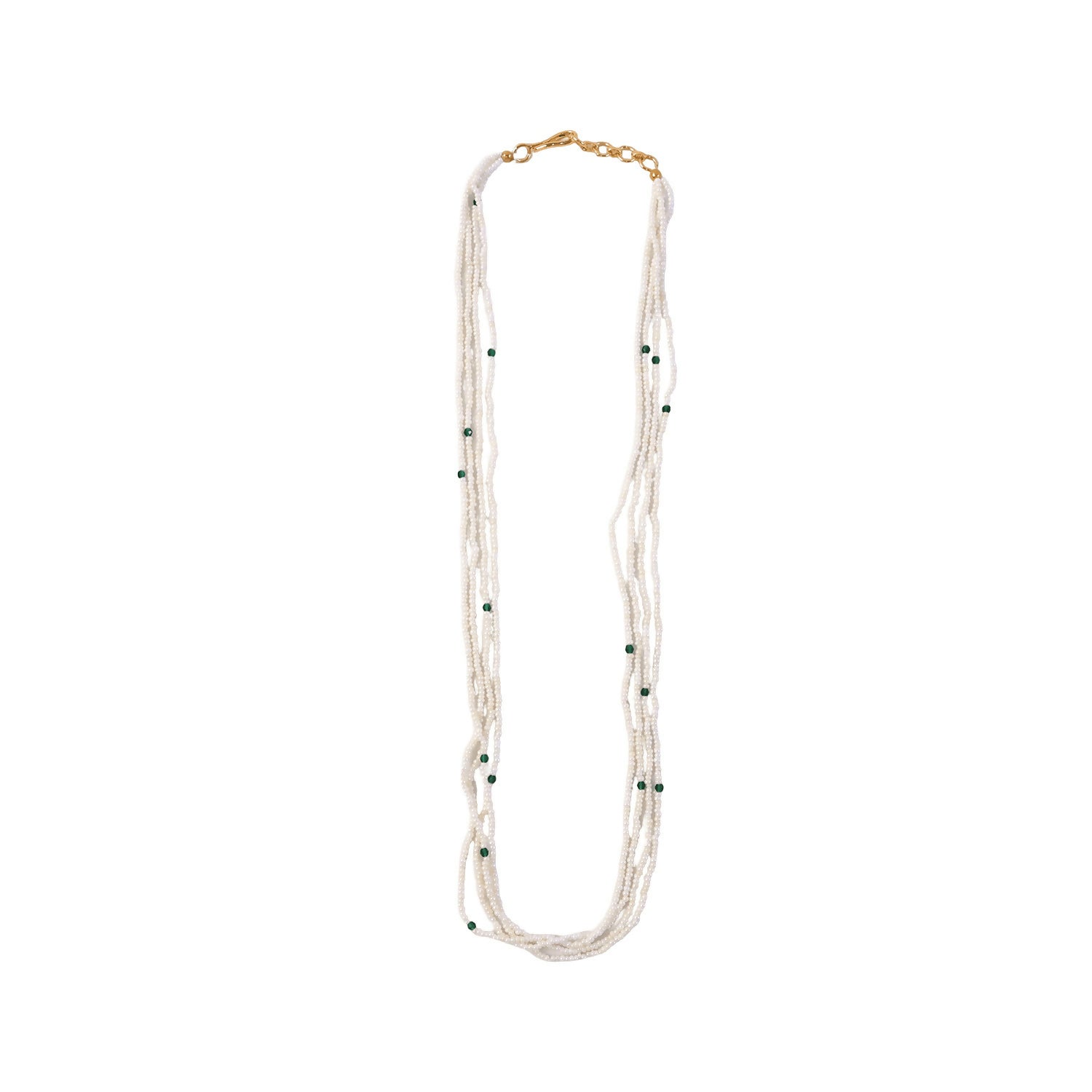 White and green multi-layer mala styled with ethnic attire