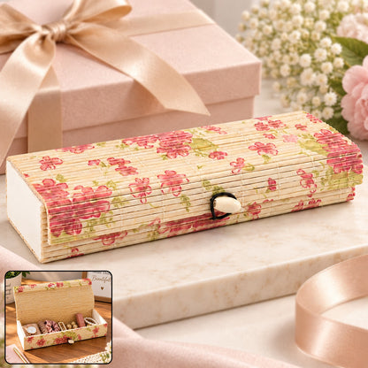 Decorative Wooden Gift Box with Roll Top Lid Floral Design (1 Pc)