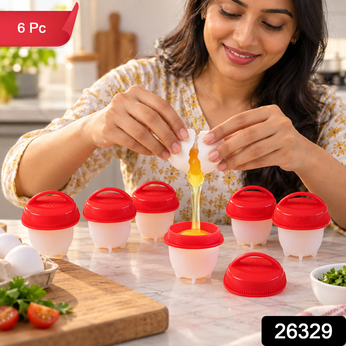 Silicone Egg Steamer Mould Cups with Removable Red Lids (6 Pc)