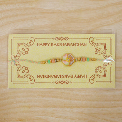 Rakhi for Brother Golden Floral Meenakari with Crystal Beads (5pcs)