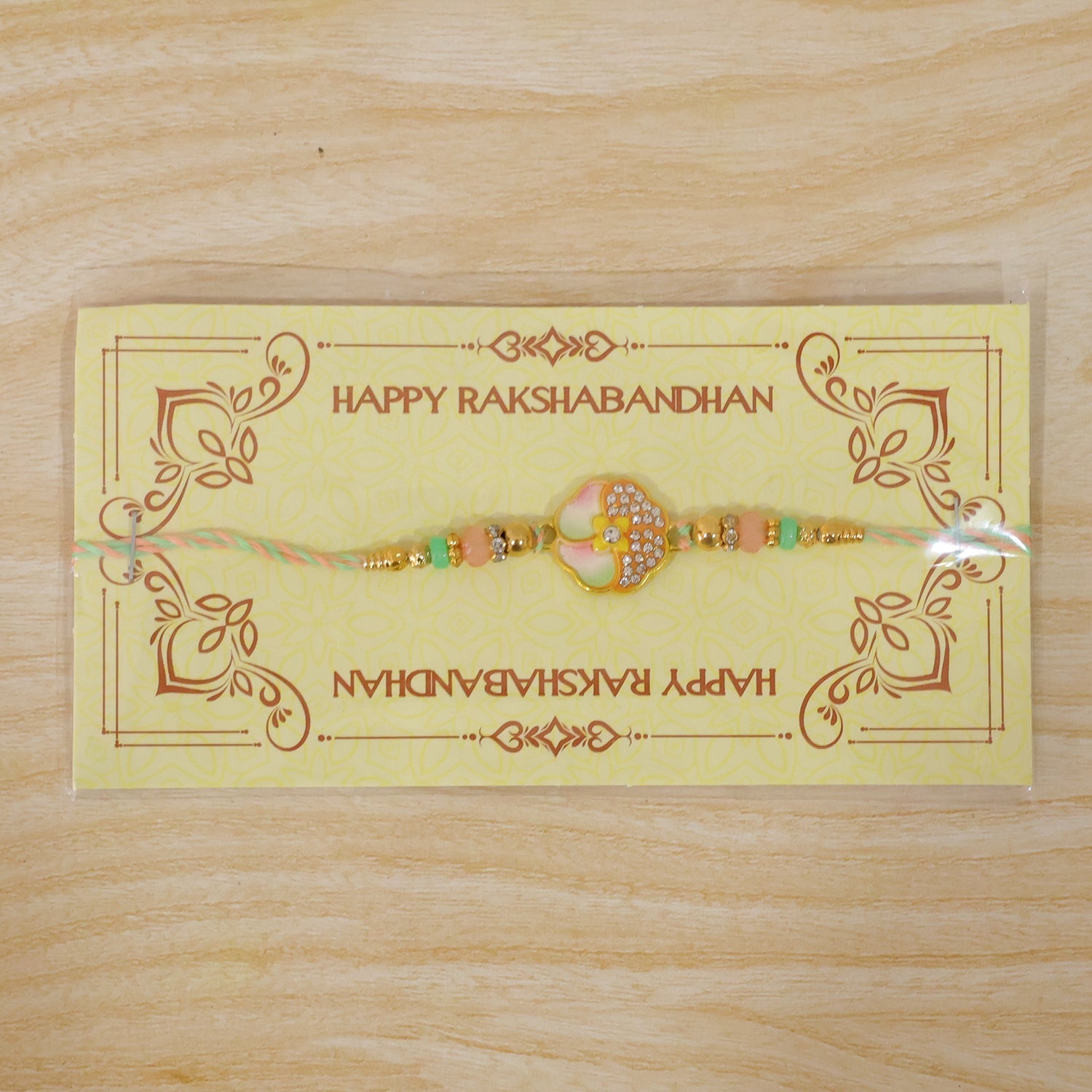 Rakhi for Brother Golden Floral Meenakari with Crystal Beads (10pcs)