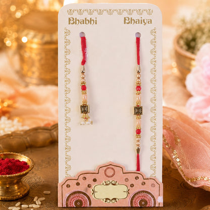 Graceful Circular Medallion Bhai Bhabhi Rakhi with Oval Pendant for Festive Gifting
