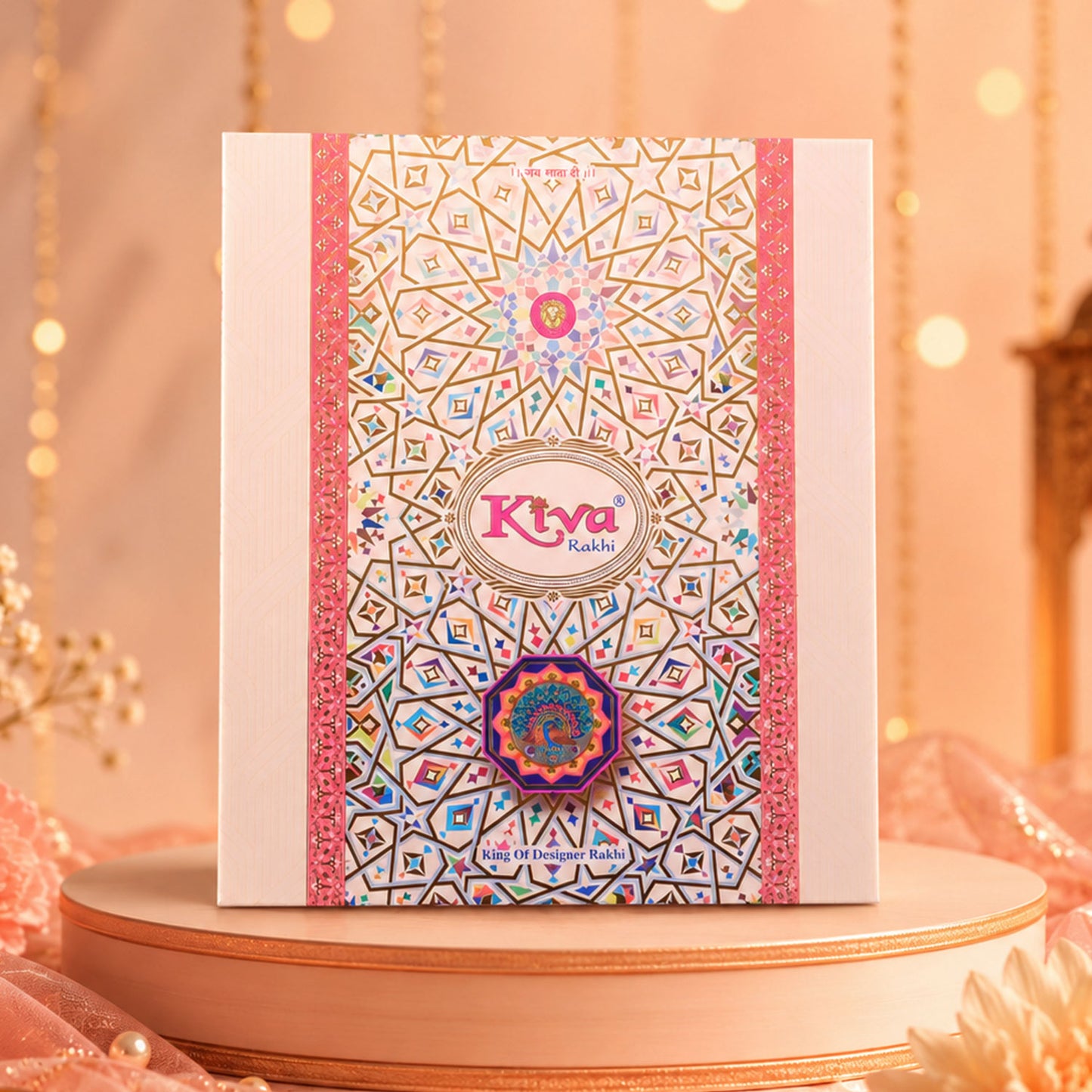 Sparkling AD Round Flower Designer Rakhi for Brother, Crystal Beads Gift
