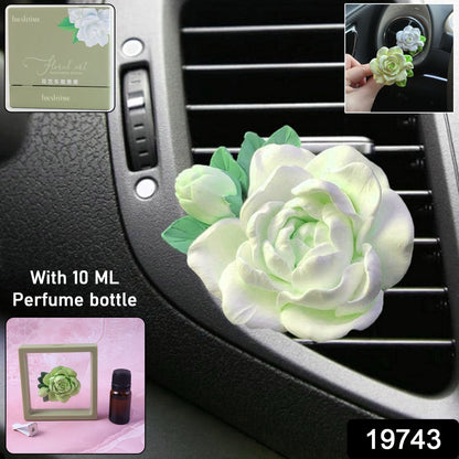 Elegant Rose Flower Car Air Freshener Clip for AC Vent with Perfume Bottle 10ML(1 Pc)