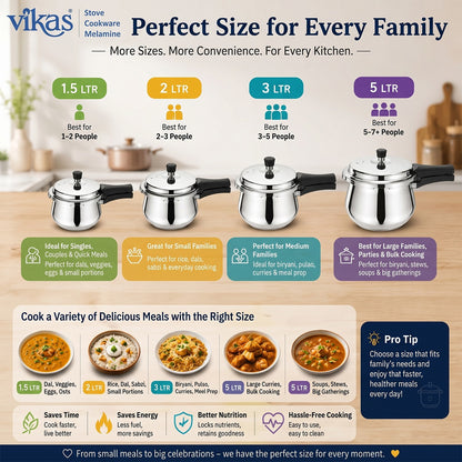 Vikas Triply Heavy Duty Handi Pressure Cooker angled view