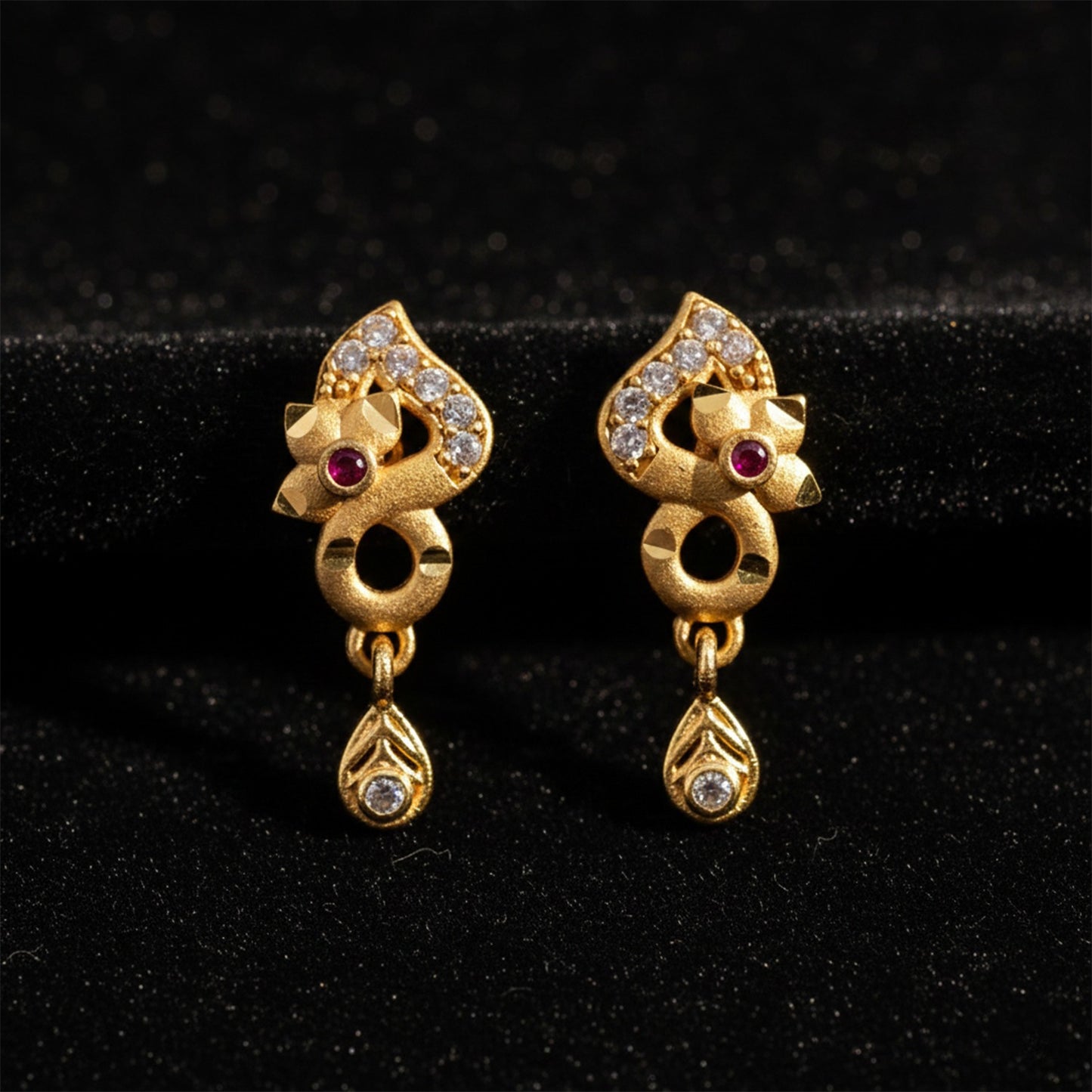 Premium Gold Plated Designer Earrings with Ruby & Crystal Drops