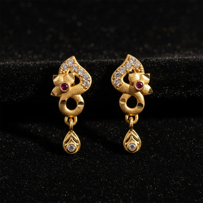 Premium Gold Plated Designer Earrings with Ruby & Crystal Drops