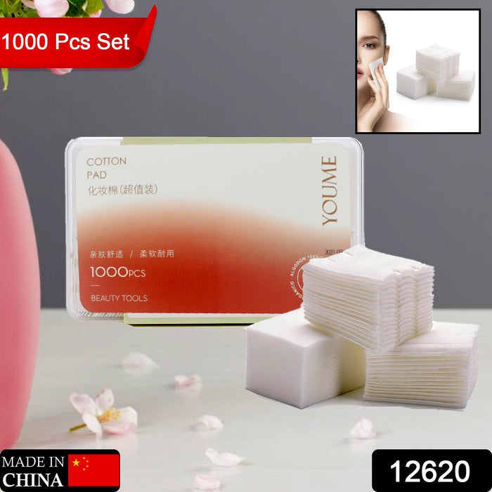 12620 Ultra Thin Makeup Facial Cotton Pads, Soft Lint Free Dry Nails / Lips / Eyes Polish Remover Pads, Square Cosmetic Beauty Cotton Pads, Non-woven Cotton Makeup Remover (1000 Pcs Set)