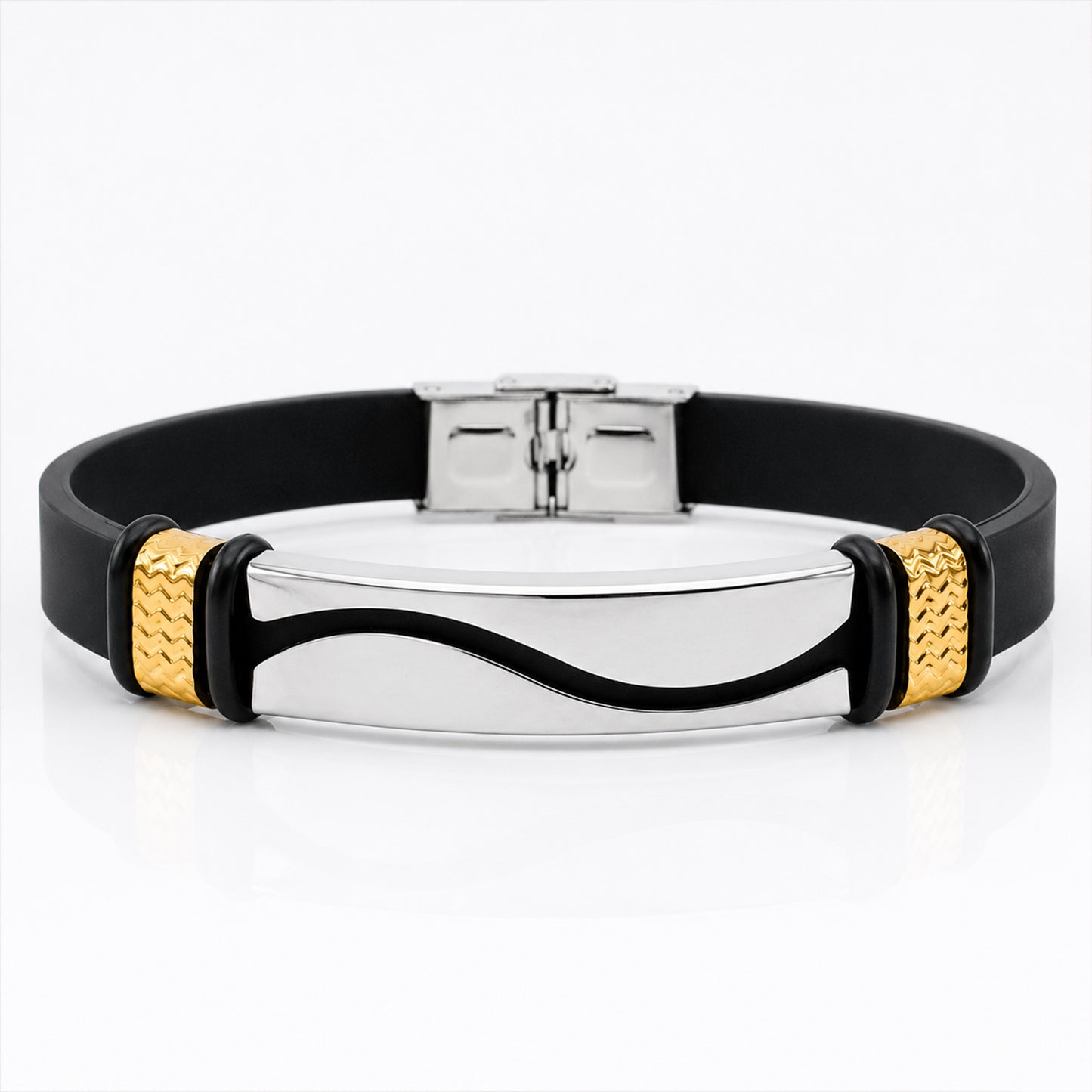 Curved Bracelet Rakhi with Black Braided Band and Silver Plate for Raksha Bandhan