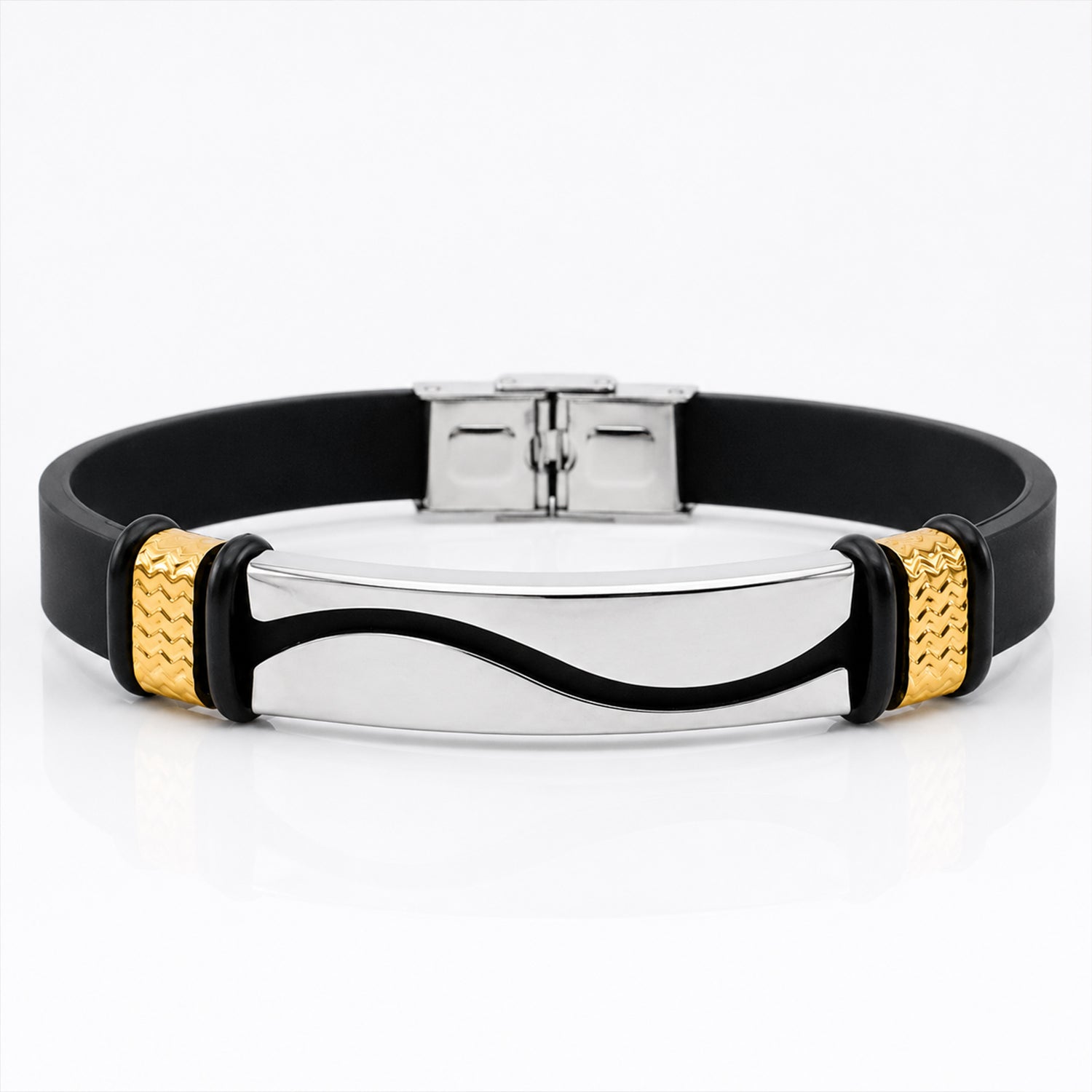 Curved Bracelet Rakhi with Black Braided Band and Silver Plate for Raksha Bandhan
