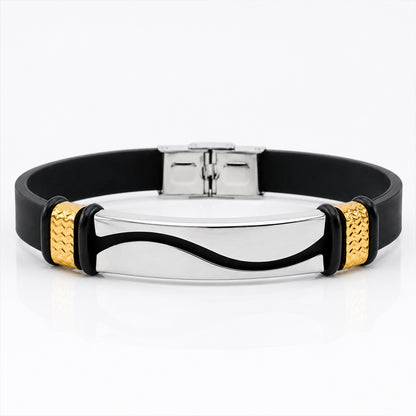 Curved Bracelet Rakhi with Black Braided Band and Silver Plate for Raksha Bandhan