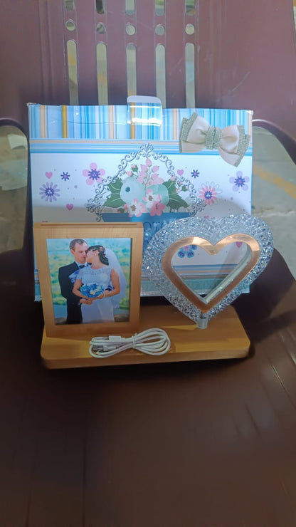 Heart Shape Cystal Led Lamp & Photo Frame Night Lamp | Wedding Gift | love couple