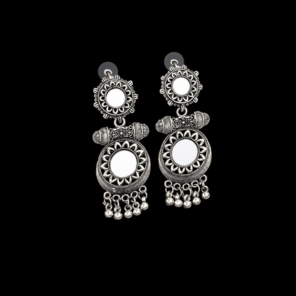 Oxidised Mirror Work Drop Jhumka Earings
