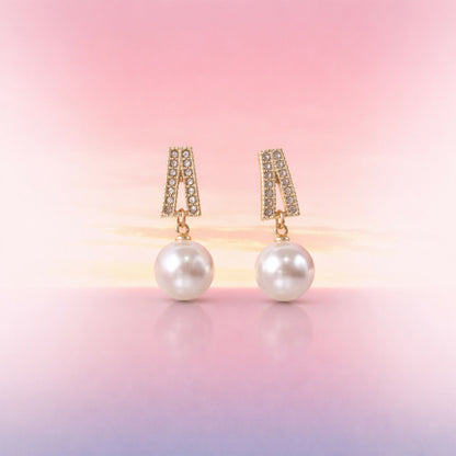 Elegant White Pearl Drop Earrings for Women & Girls – Gold Plated Crystal Designer Dangle Earrings