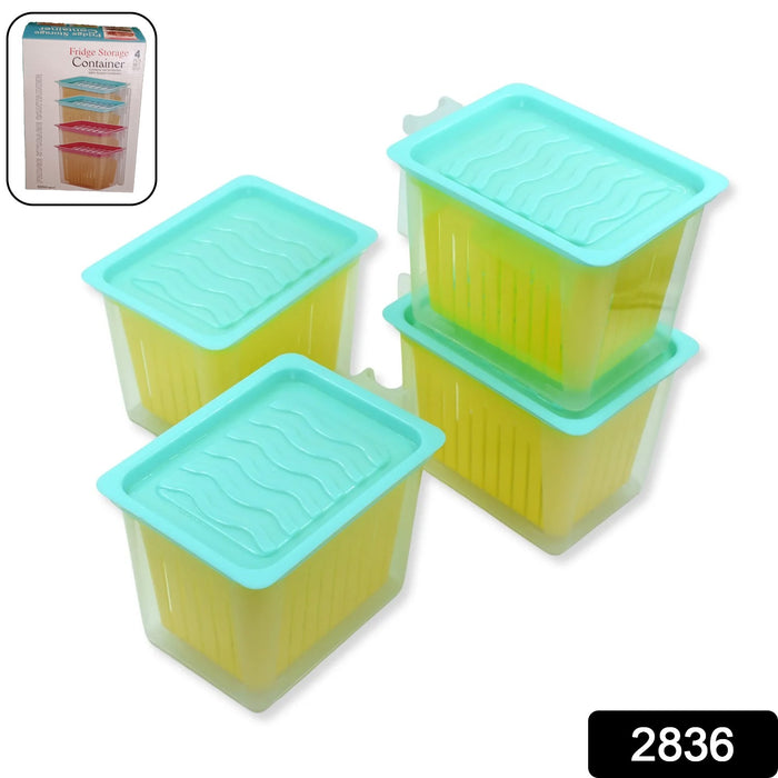 2836 Fridge Storage Containers with Handle Plastic Storage Container for Kitchen(4 Pcs Set)