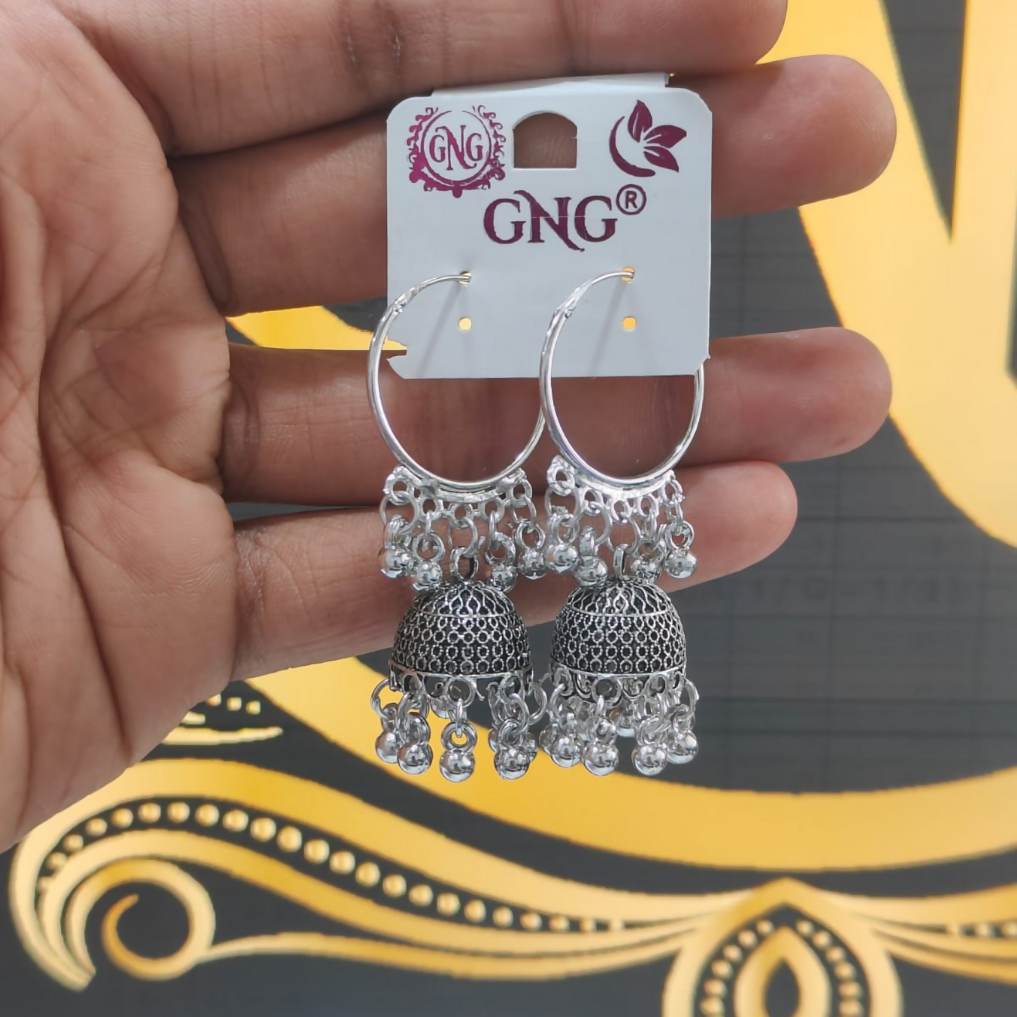 Oxidised Silver Jhumka Hoop Earrings for Women Traditional Ethnic Design