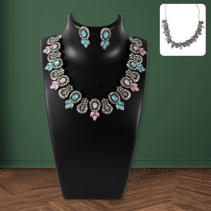 Sky Blue & Pink Color Necklace Set