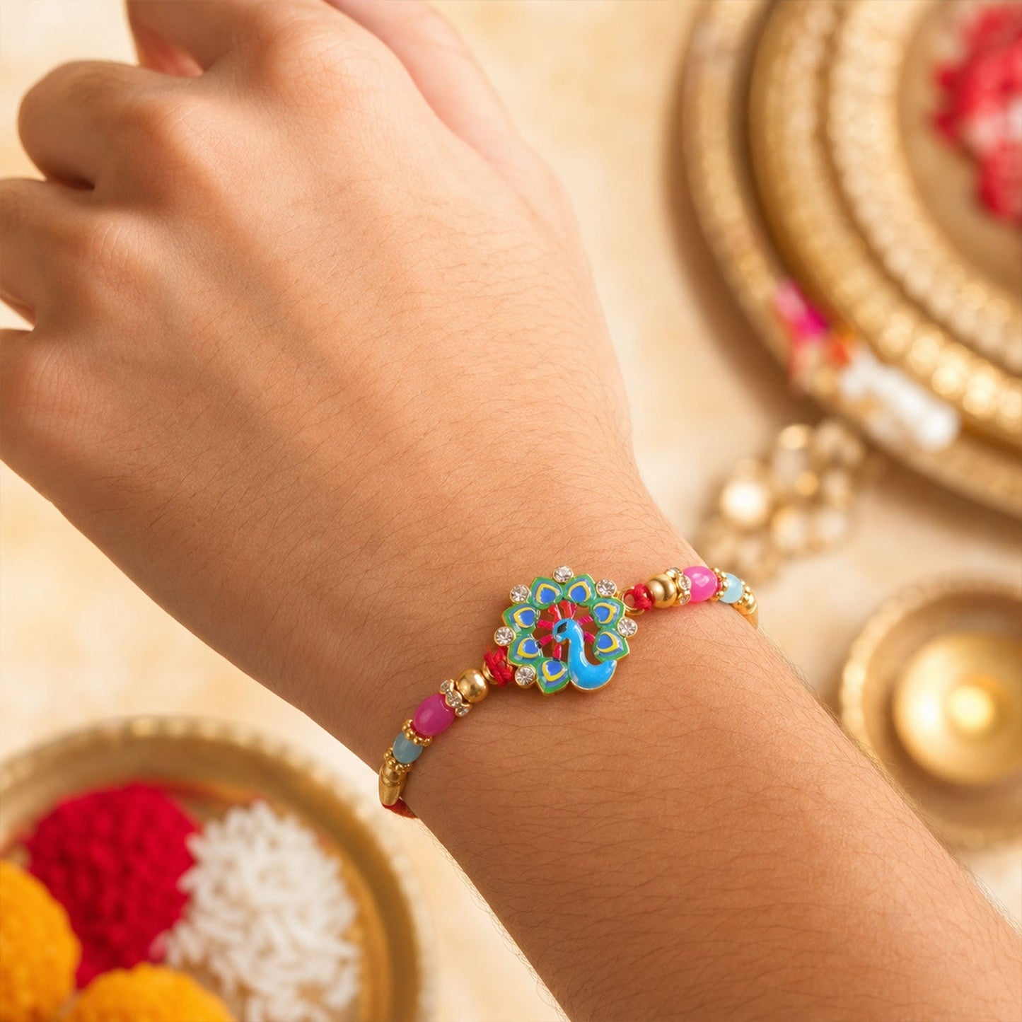 Peacock Rakhi for Brother Beaded Designer Traditional Rakhi (10pcs)