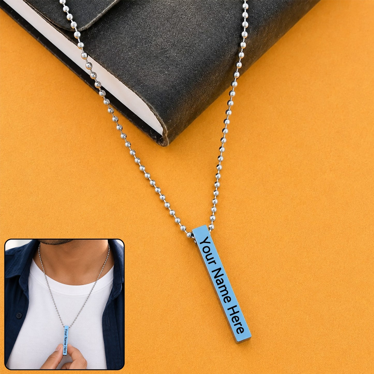 Customize Stainless Steel Locket Necklace – Minimalist Stick Pendant | Menclave