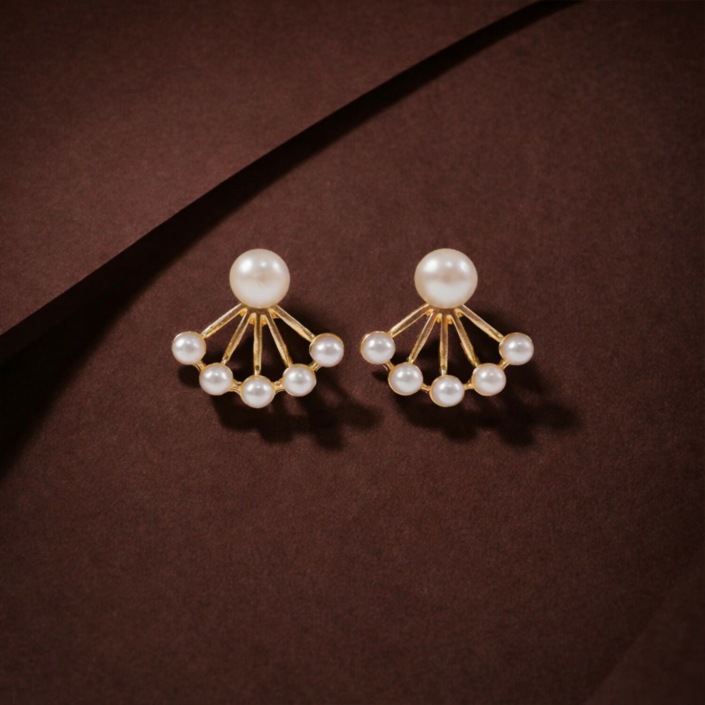 Korean Style Pearl Fan Design Stud Earrings for Women & Girls