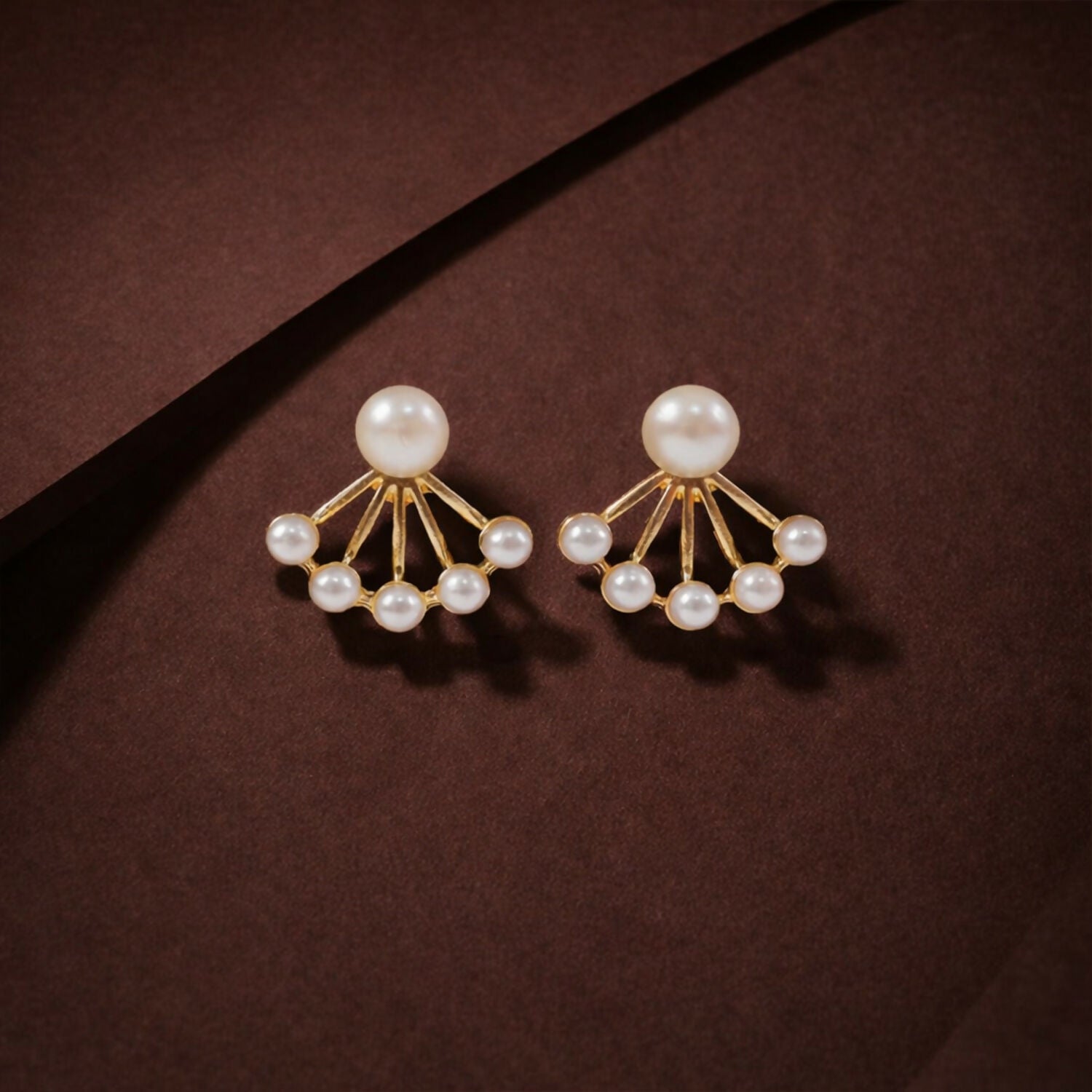 Korean Style Pearl Fan Design Stud Earrings for Women & Girls
