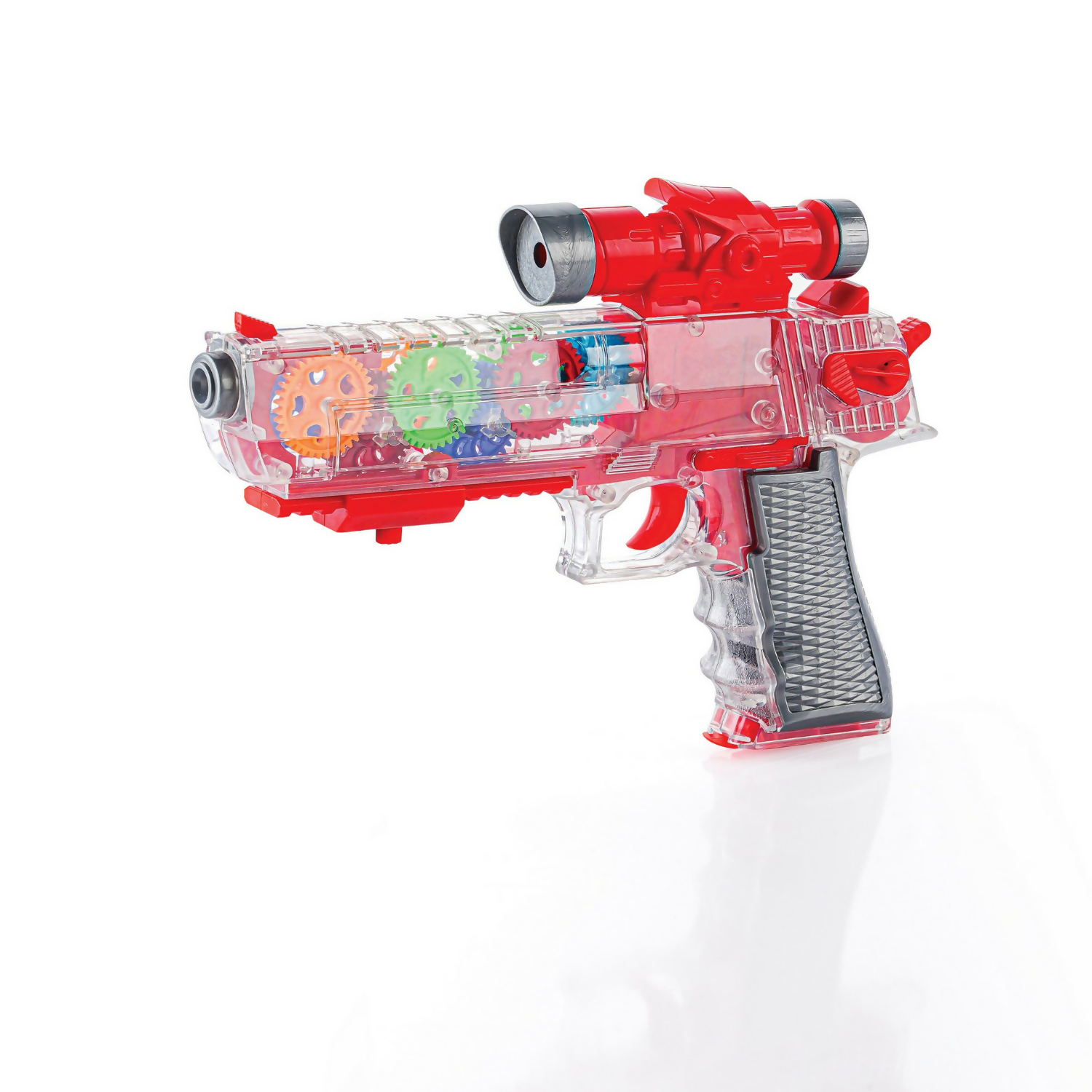 Package design image of the interactive gear projection gun toy