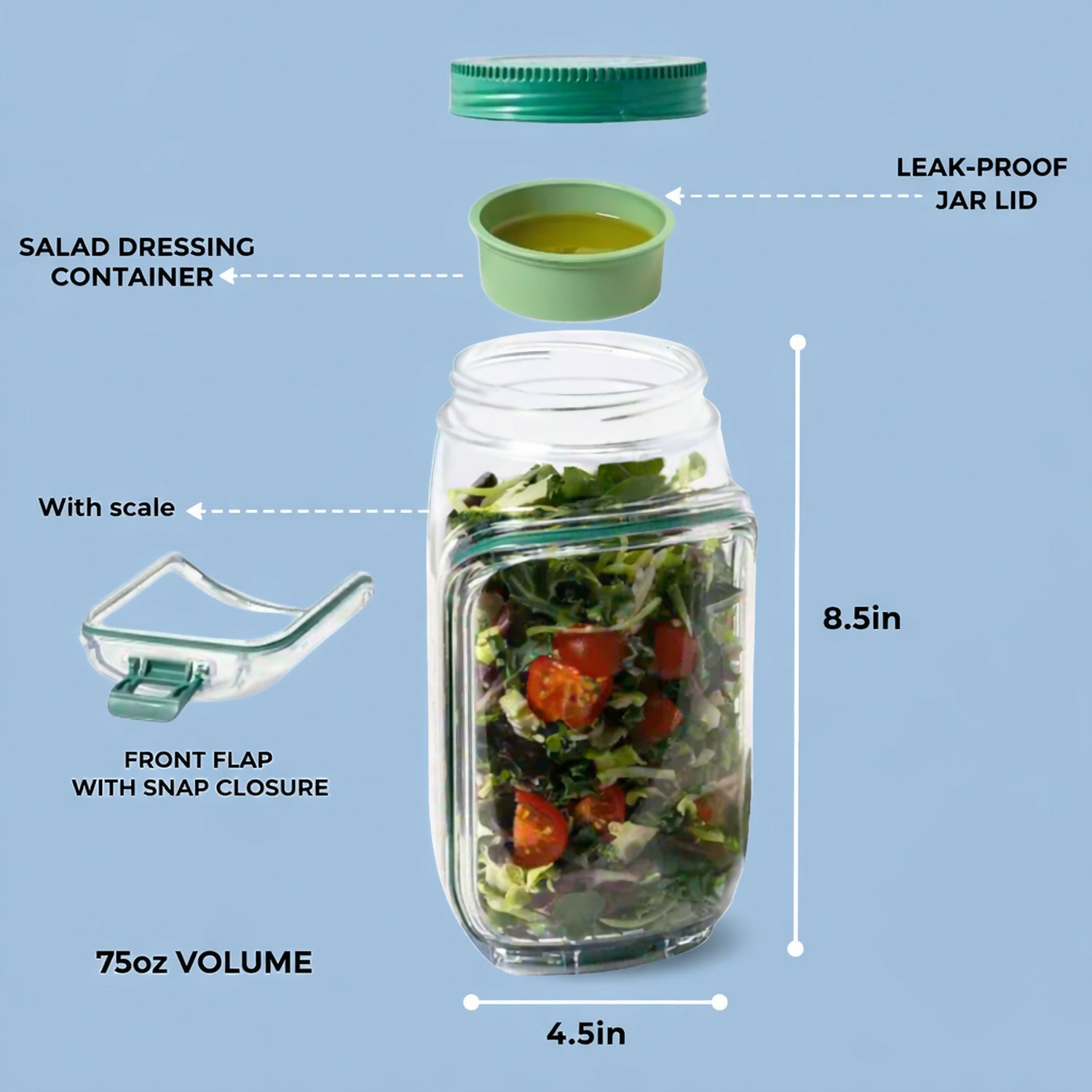 Leakproof Salad Container Jar with Dressing Cup for Office Lunch & Travel