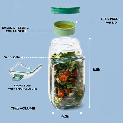 Leakproof Salad Container Jar with Dressing Cup for Office Lunch & Travel