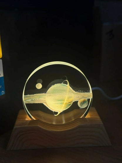 LED Astronaut Moon Acrylic Lamp with Wooden Base Night Light