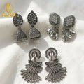 Oxidized Silver Earrings – Traditional Jhumka & Peacock Design