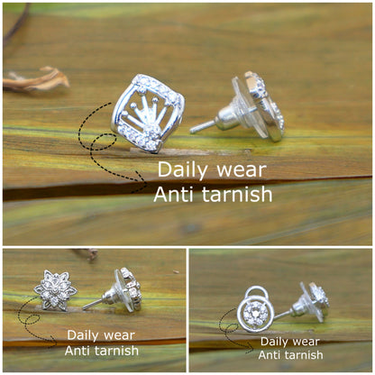 Trio of Silver Stud Earrings for women and girls Combo Pack of 3