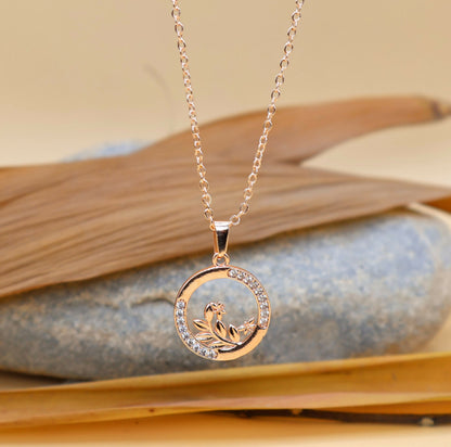 Rose Gold Swan Circle Pendant Necklace with AD For women and girls