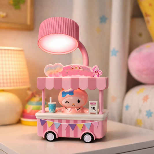 Cute Ice Cream Cart Night Lamp with Flexible Neck Desk Light for Kids Room