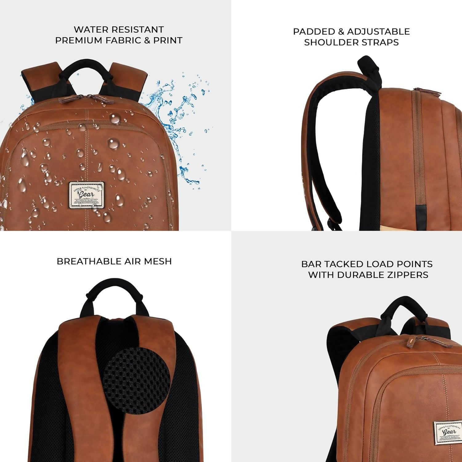 GEAR Laptop Back Pack Classic Faux Leather Tan Black