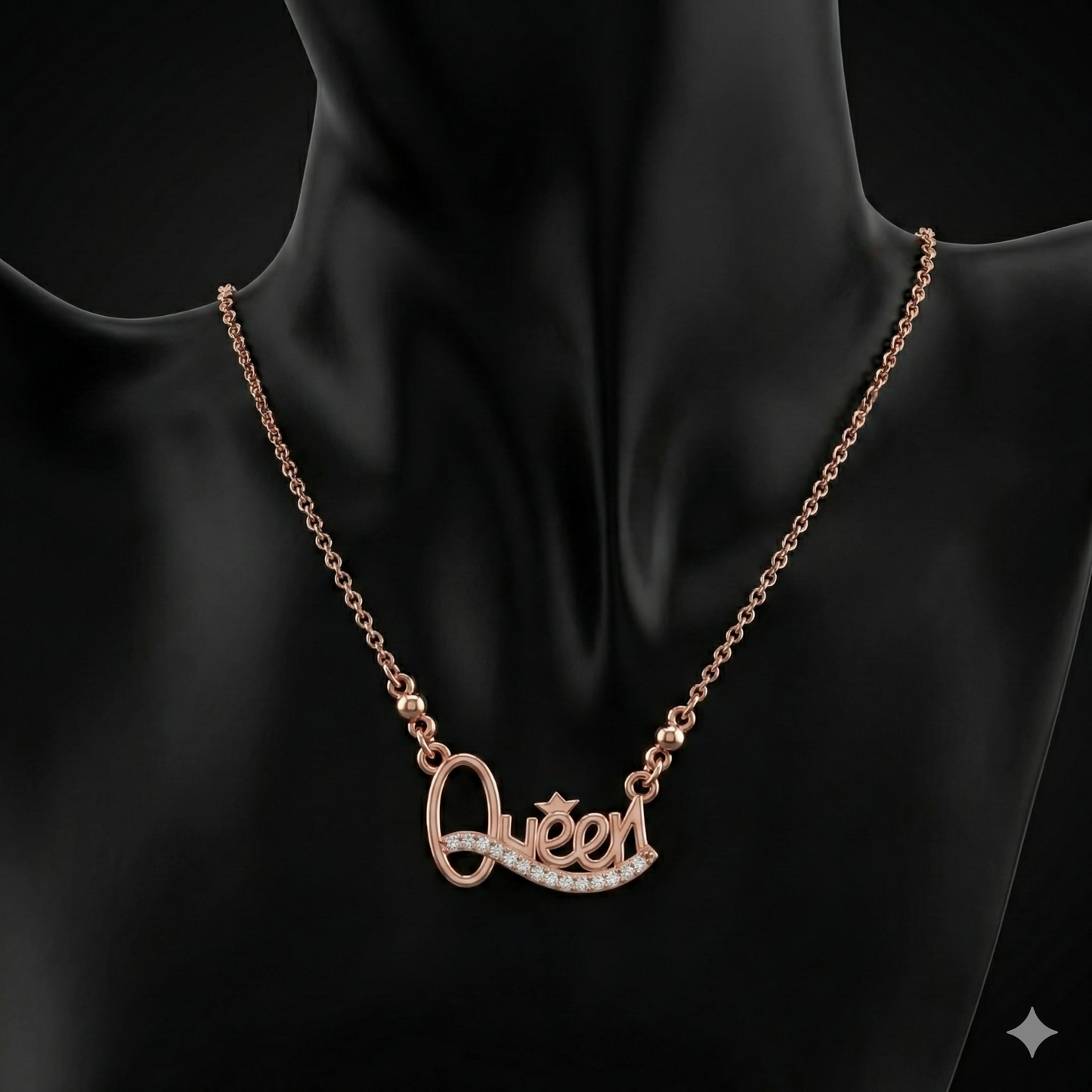 Rose Gold plated Queen Script Pendant Necklace with AD For women and girls