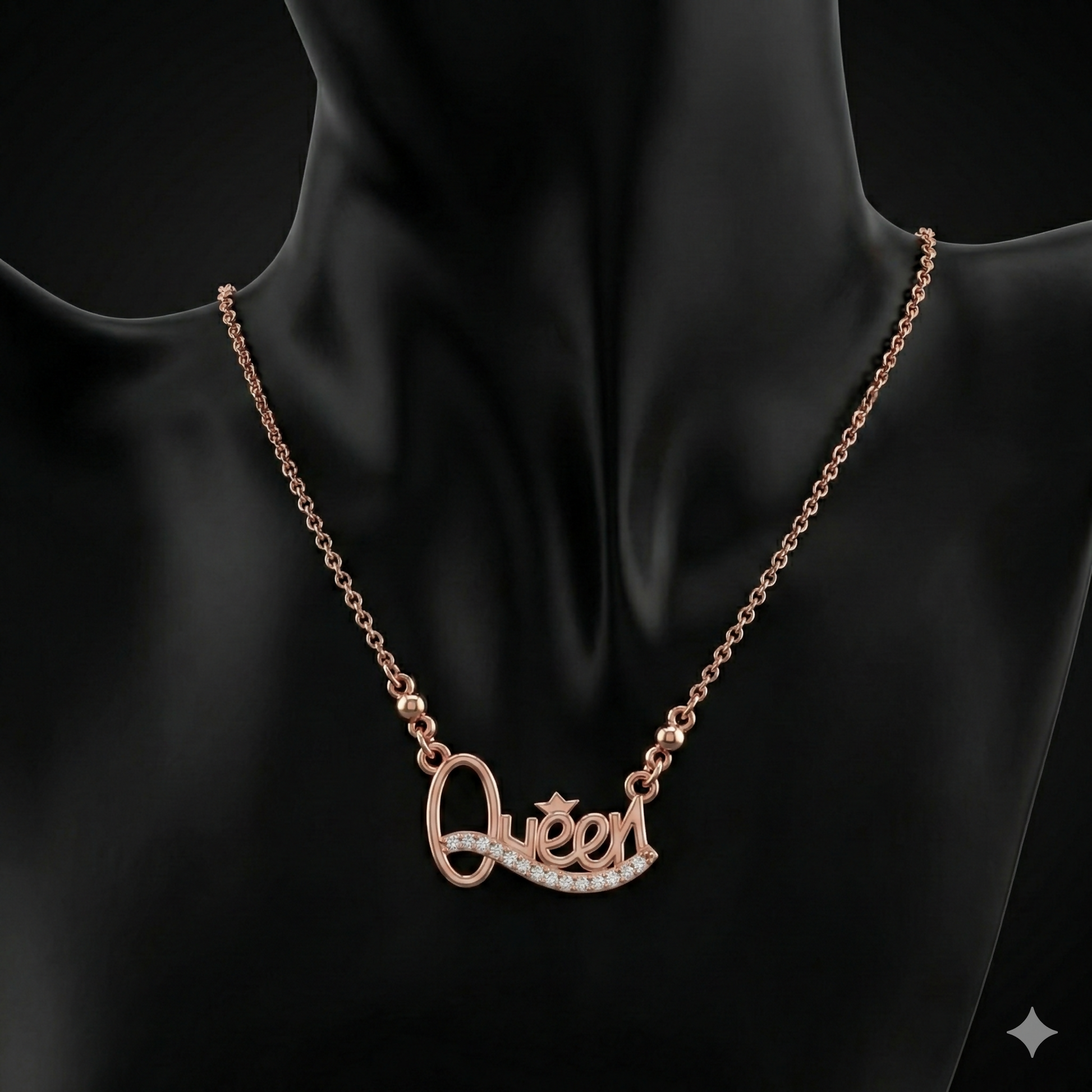 Rose Gold plated Queen Script Pendant Necklace with AD For women and girls