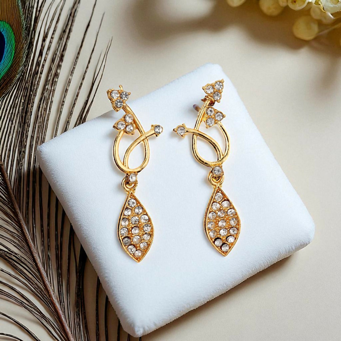 Elegant Gold-Toned Ruby & American Diamond Vine Necklace Set