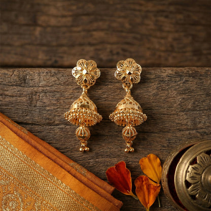 Premium Matte Gold Floral Drop Jhumkas – Lightweight Ethnic Jewelry