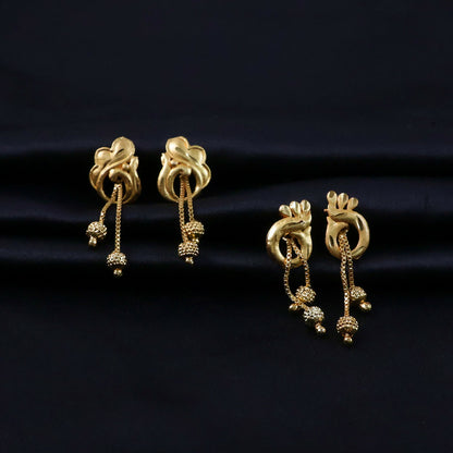 Elegant Gold Dangle Earrings Combo Set with Floral and Heart Inspired Studs (2 Pair)