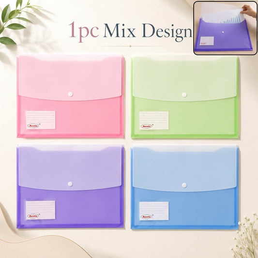Premium pastel A4 file folder with button lock and label slot