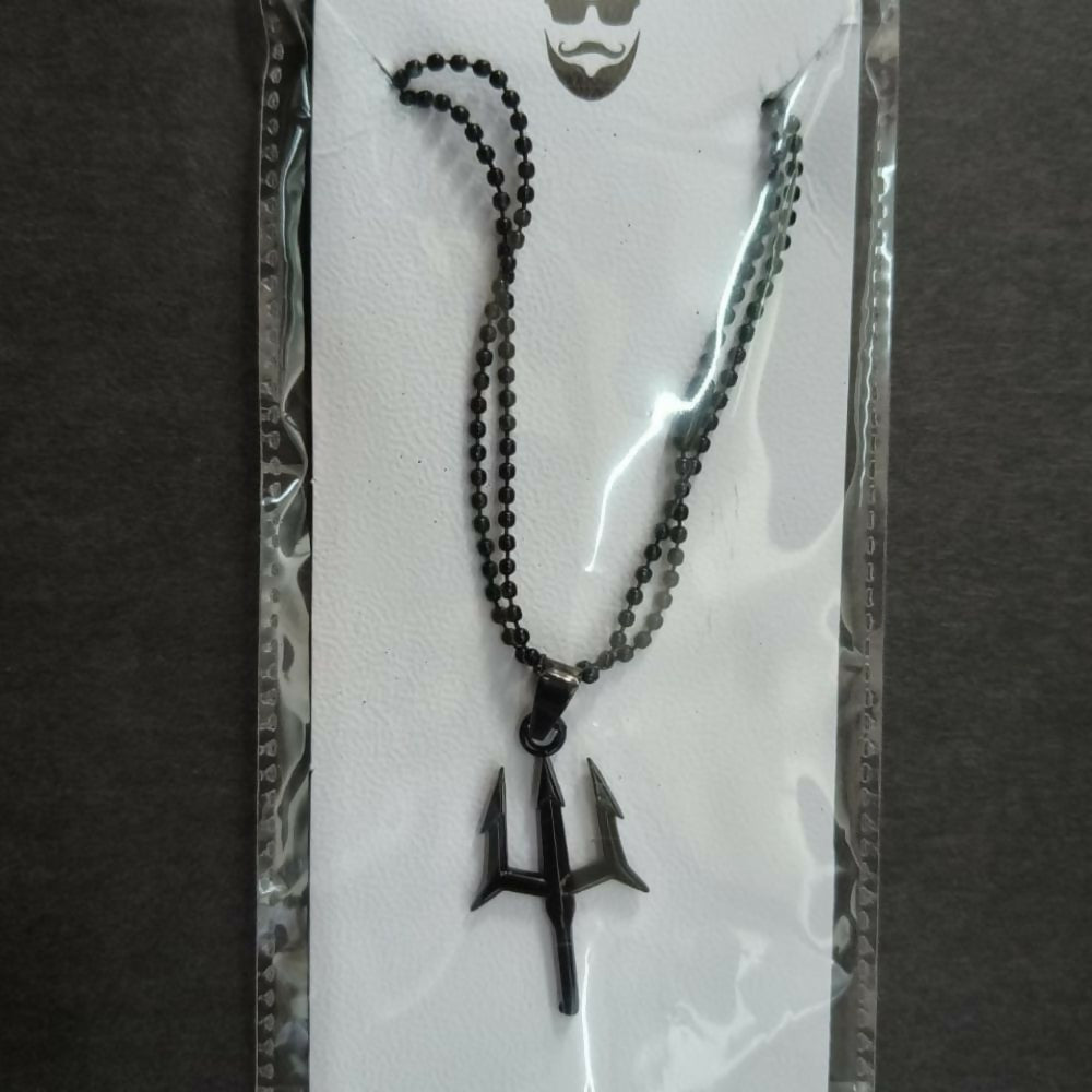 Spiritual Trishul Black Finish Pendant side angle