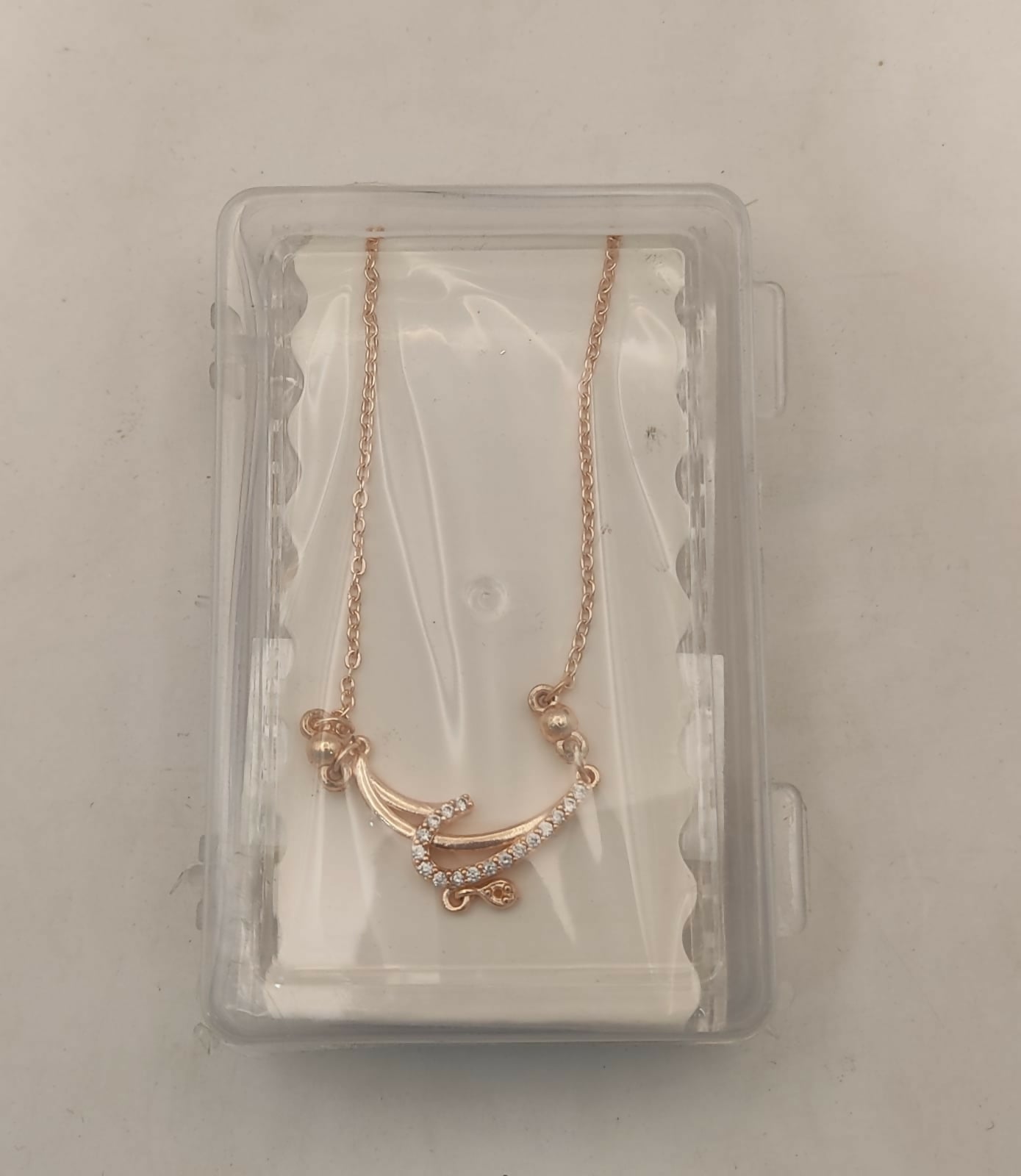 Rose Gold AD Crescent Moon Necklace Pendant For women and girls