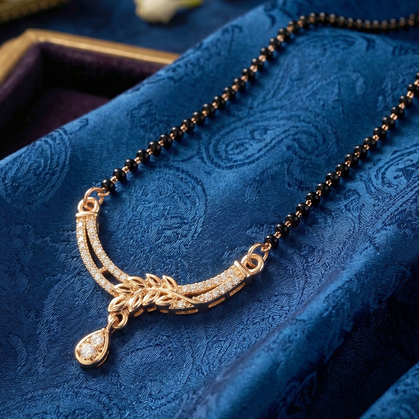 Traditional mangalsutra necklace styled with modern touch