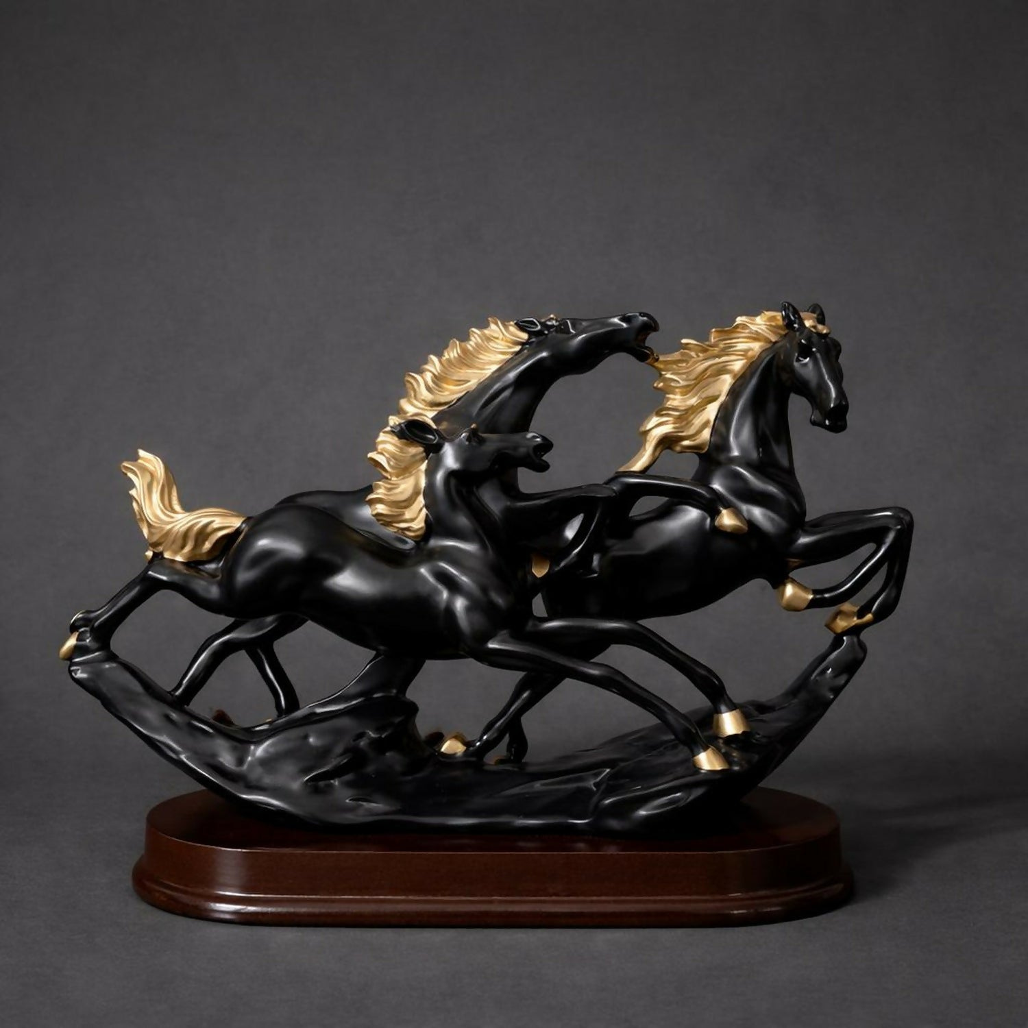 Running Horse Decorative Showpiece with Gold Accents for Home & Office Decor