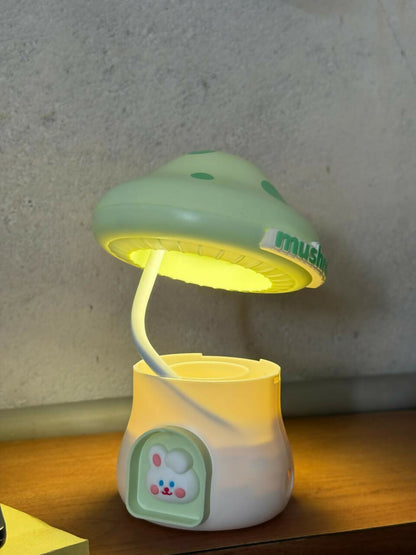 Green Mushroom Table Lamp with Pencil Sharpener & USB Charging