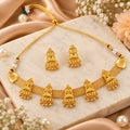 Antique Golden-Plated Goddess Laxmi Temple Choker Necklace Set with Ghungroo Drops