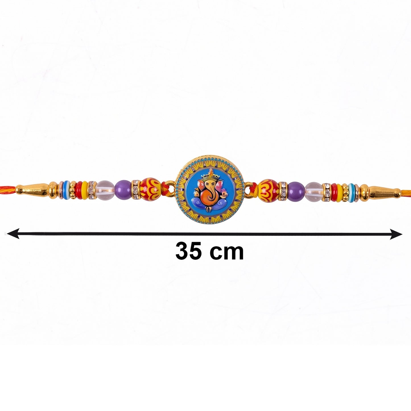 Side view of Lord Ganesha decorative Rakhi on soft thread