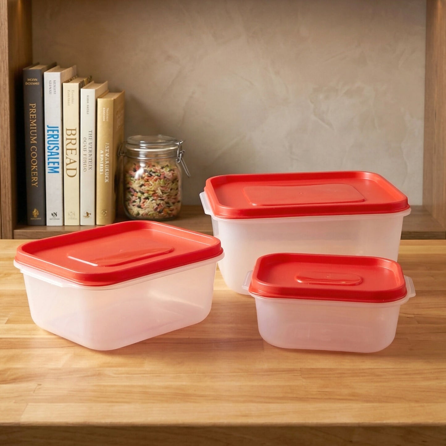 Plastic Food Storage Container Set – 3 Pieces Kitchen Storage Box Set (800 ml, 1600 ml, 2400 ml)
