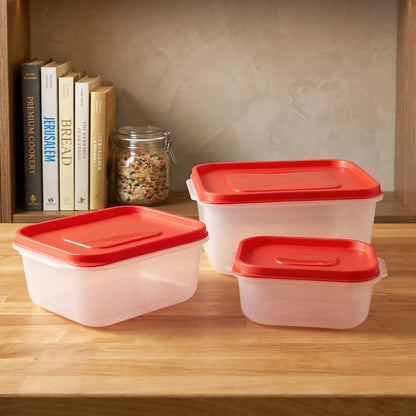 Plastic Food Storage Container Set – 3 Pieces Kitchen Storage Box Set (800 ml, 1600 ml, 2400 ml)